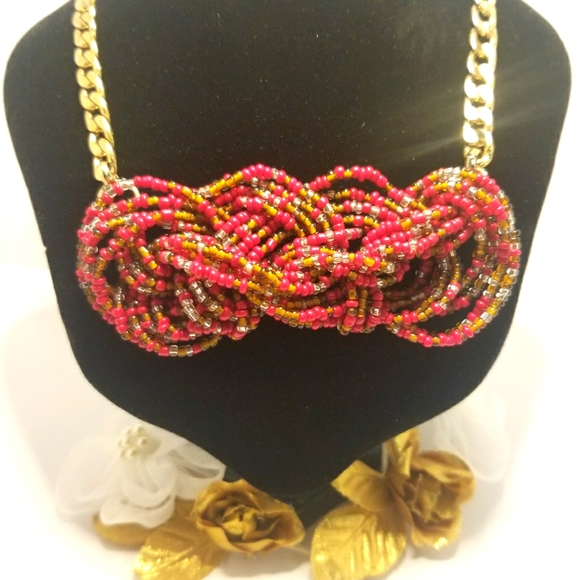 Jessica Simpson Beaded Gold Statement Necklace - Picture 1 of 2